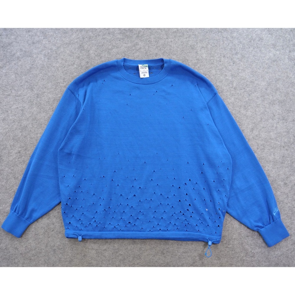 Nike Tech Pack Sweater Mens Medium Blue Crew Neck Distressed Graphic Casual